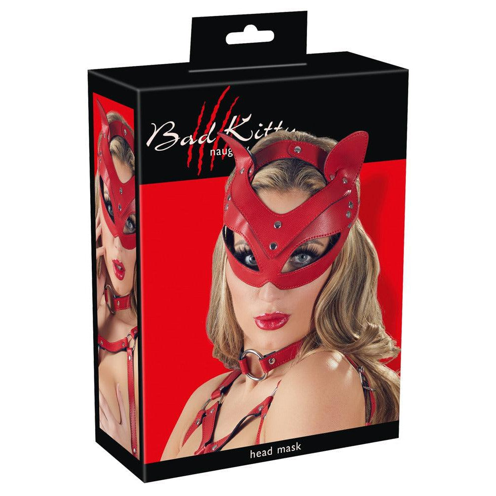 Faux Leather Cat Fetish Mask Red