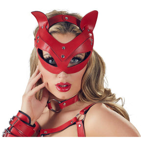 Faux Leather Cat Fetish Mask Red