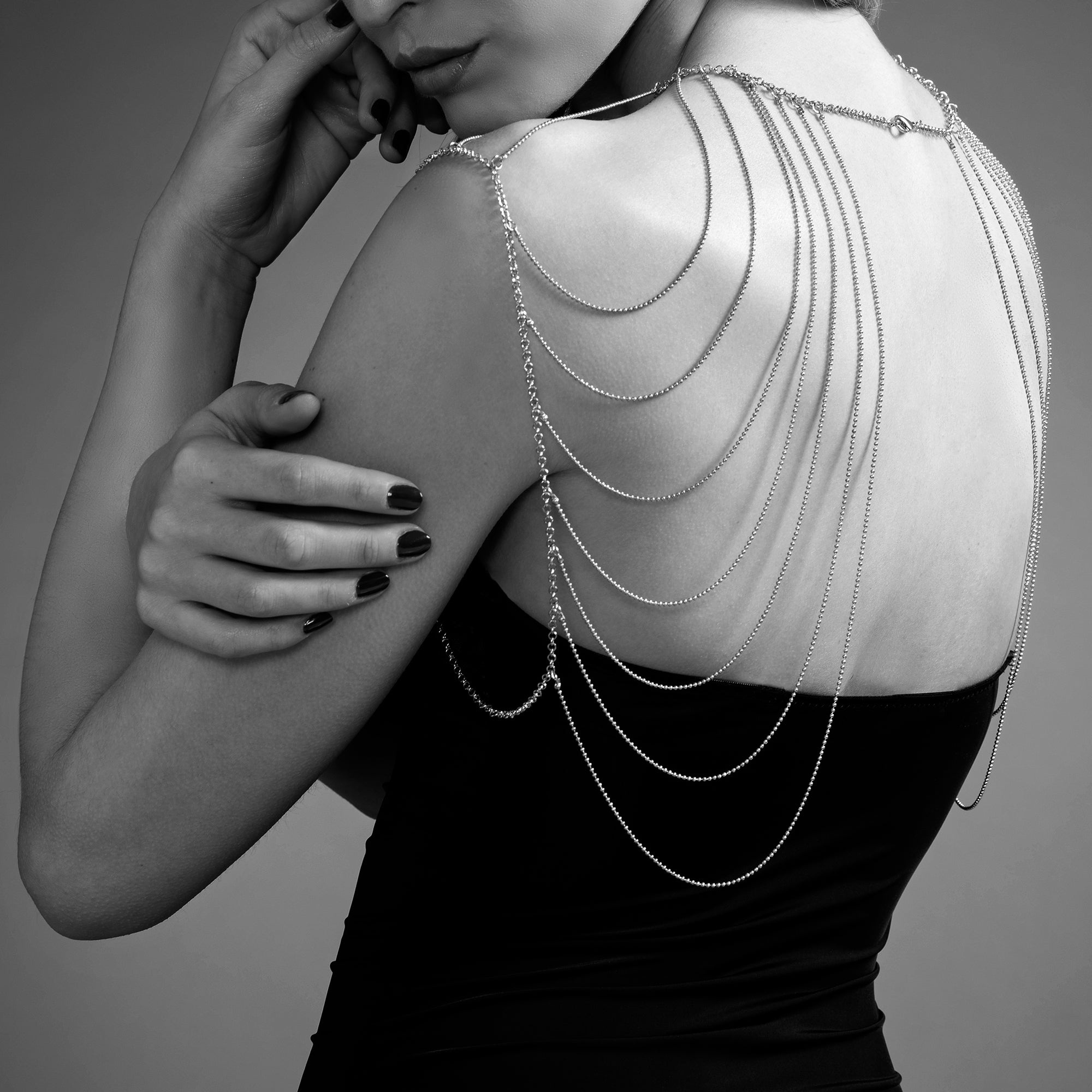 Draped Shoulders and Back Chain Silver